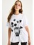 Kadın Bisiklet Yaka Kısa Kollu Çiçek Baskılı Pul Detaylı T-Shirt 5