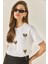 Kadın Leopar ve Taş Detaylı Kalpli Kısa Kollu T-Shirt 1