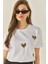 Kadın Leopar ve Taş Detaylı Kalpli Kısa Kollu T-Shirt 2