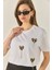 Kadın Leopar ve Taş Detaylı Kalpli Kısa Kollu T-Shirt 3