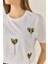 Kadın Leopar ve Taş Detaylı Kalpli Kısa Kollu T-Shirt 4