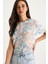 Kadın Bisiklet Yaka Desenli Dijital Baskılı Regular Yazlık Örme T-Shirt 3