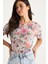 Kadın Bisiklet Yaka Desenli Dijital Baskılı Regular Yazlık Örme T-Shirt 3