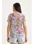 Kadın Bisiklet Yaka Desenli Dijital Baskılı Regular Yazlık Örme T-Shirt 4