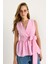 Kadın Beli Lastikli Kruvaze Yaka Kuşaklı Poplin Bluz 3
