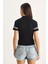 Kadın Polo Yaka Baskılı Kısa Kollu Crop T-Shirt 7