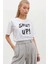 Bisiklet Yaka Oversize Shut-Up Baskılı T-Shırt 2