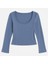 Fitted Havuz Yaka Dikiş Detaylı Stretch Crop Bluz 1