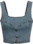 Dikiş Detaylı Fitted/vücuda Oturan Crop Denim Bluz 2