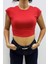 Düşük Kol Likralı Kırmızı Crop Tshirt - MGN4798 1