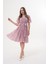 Kruvaze Volan Kol Desenli Pembe Midi Elbise - MCK5414-2 2