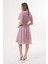 Kruvaze Volan Kol Desenli Pembe Midi Elbise - MCK5414-2 5
