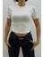 Likralı Beyaz Crop Tshirt - MGN4783 1