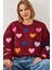 Kadın Kalp Nakışlı Üç Iplik Şardonlu Sweatshirt 2