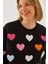 Kadın Kalp Nakışlı Üç Iplik Şardonlu Sweatshirt 1