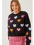 Kadın Kalp Nakışlı Üç Iplik Şardonlu Sweatshirt 2
