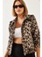 Kadın Leopar Desenli Fermuarlı Mont 1