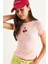 Kadın Kiraz Nakışlı Fitilli Basic Crop T-Shirt 1