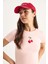 Kadın Kiraz Nakışlı Fitilli Basic Crop T-Shirt 3