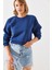 Kadın Bisiklet Yaka Şardonlu Basic Crop Sweatshirt 1