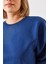 Kadın Bisiklet Yaka Şardonlu Basic Crop Sweatshirt 2