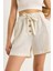 Kadın Çift Çizgili Beli Lastikli Düğme ve Ip Aksesuarlı Keten Şort 7