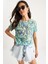 Kadın Bisiklet Yaka Desenli Dijital Baskılı Regular Yazlık Örme T-Shirt 2