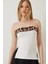 Kadın Leopar Detaylı Madonna Yaka Straplez Bluz 1