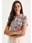 Kadın Polo Yaka Desenli Dijital Baskılı Regular Yazlık Örme Bluz 3
