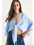 Kadın Geniş Kollu V Yaka Bağlama Detaylı Müslin Bluz 2