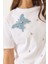 Kadın Kelebek Aksesuarlı Taş Işlemeli Kısa Kollu T-Shirt 3