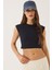 Kadın Bisiklet Yaka Kısa Kollu Basic Kaşkorse Crop Top T-Shirt 1