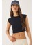 Kadın Bisiklet Yaka Kısa Kollu Basic Kaşkorse Crop Top T-Shirt 2