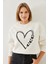 Kadın Baskılı Kalp Detaylı Bisiklet Yaka Iplik Şardonlu Sweatshirt 3
