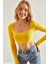 Kadın Uzun Kol Kare Yaka Crop Bluz 1