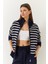 Kadın Çizgili Fermuarlı Triko Hırka 1