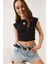 Kadın Bisiklet Yaka Kısa Kollu Basic Kaşkorse Crop Top T-Shirt 4