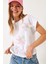 Kadın Kısa Kollu Renkli Tül Çiçek Aksesuarlı T-Shirt 4