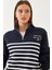 Kadın Yarım Fermuarlı Çizgili Sweatshirt 1