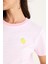 Kadın Limon Nakışlı Çizgili Pamuklu Basic T-Shirt 5