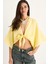 Kadın Geniş Kollu V Yaka Bağlama Detaylı Müslin Bluz 2