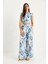 Kadın Vatkalı Beli Lastikli Crop Bluz Bol Pantolonlu Desenli Keten Alt-Üst Takım - 1