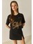 Kadın Style Yazılı Taş Baskılı Rahat Kalıp Pamuklu T-Shirt 2