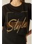 Kadın Style Yazılı Taş Baskılı Rahat Kalıp Pamuklu T-Shirt 5
