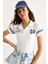 Kadın Polo Yaka Baskılı Kısa Kollu Crop T-Shirt 1