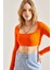 Kadın Uzun Kol Kare Yaka Crop Bluz 1