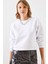 Kadın Bisiklet Yaka Şardonlu Basic Crop Sweatshirt 1