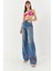 Kadın Gül Desenli Renkli Taş Baskılı Yüksek Bel Straight Denim Pantolon 2