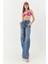 Kadın Gül Desenli Renkli Taş Baskılı Yüksek Bel Straight Denim Pantolon 3