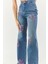 Kadın Gül Desenli Renkli Taş Baskılı Yüksek Bel Straight Denim Pantolon 6